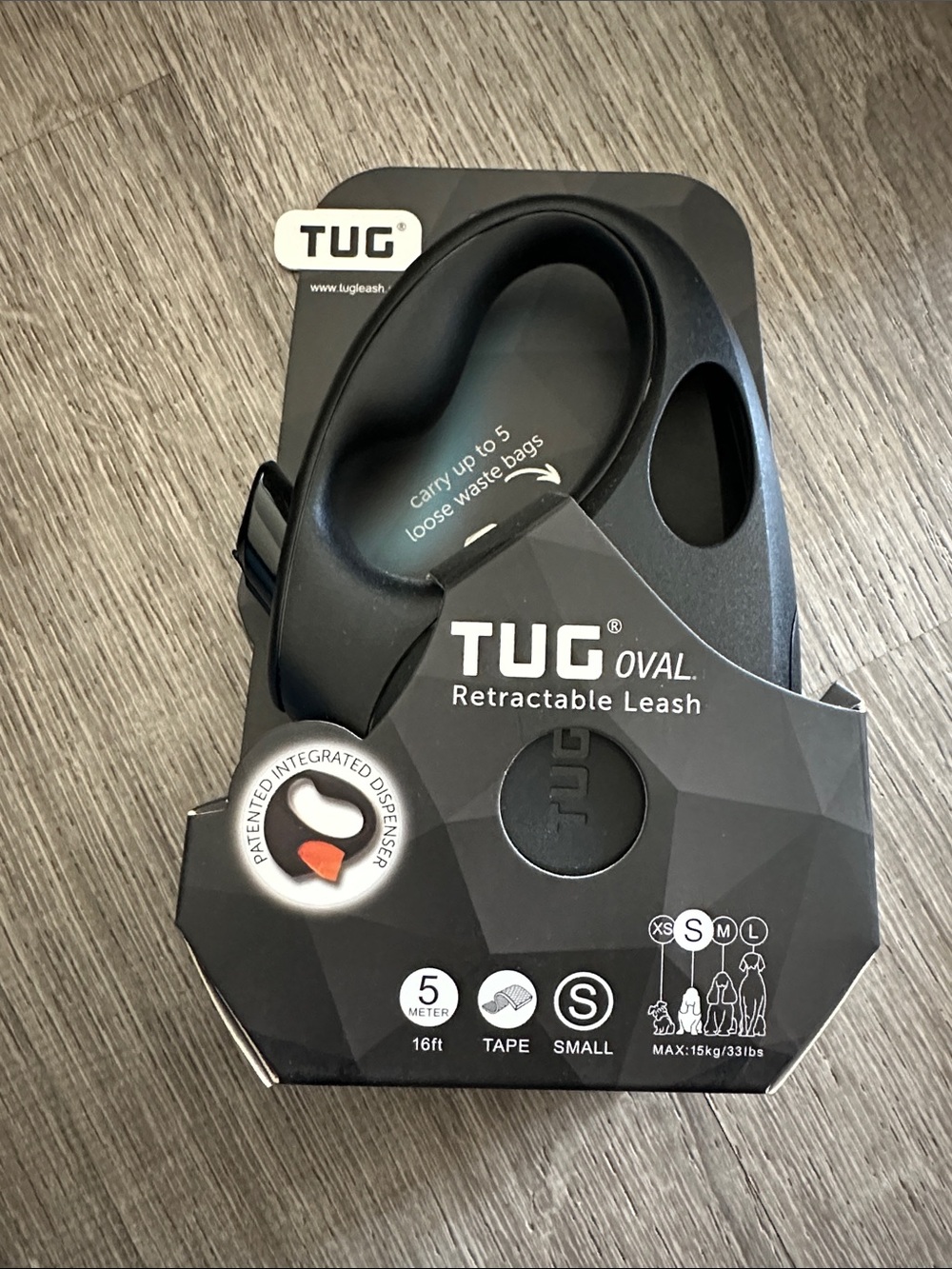 TUG Oval Retractable Leash - Black (Small)